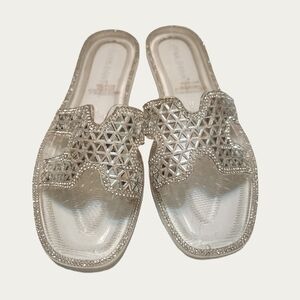 Wild Diva CLEAR MIRRORED Glam Slide Sandals, SIZE 7
